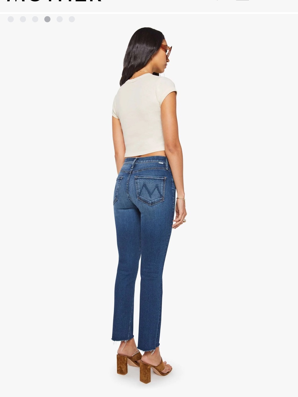 MOTHER Mid Rise Dazzler Ankle Fray Jeans - Blue - Picture 2 of 6